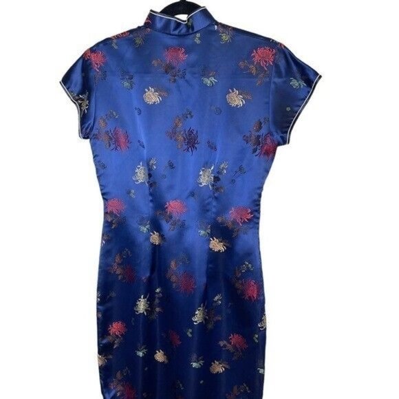 VINTAGE Long Cheongsam Dress Slim Qipao Chinese Lady Satin Dress Gown Size Small - Picture 8 of 11